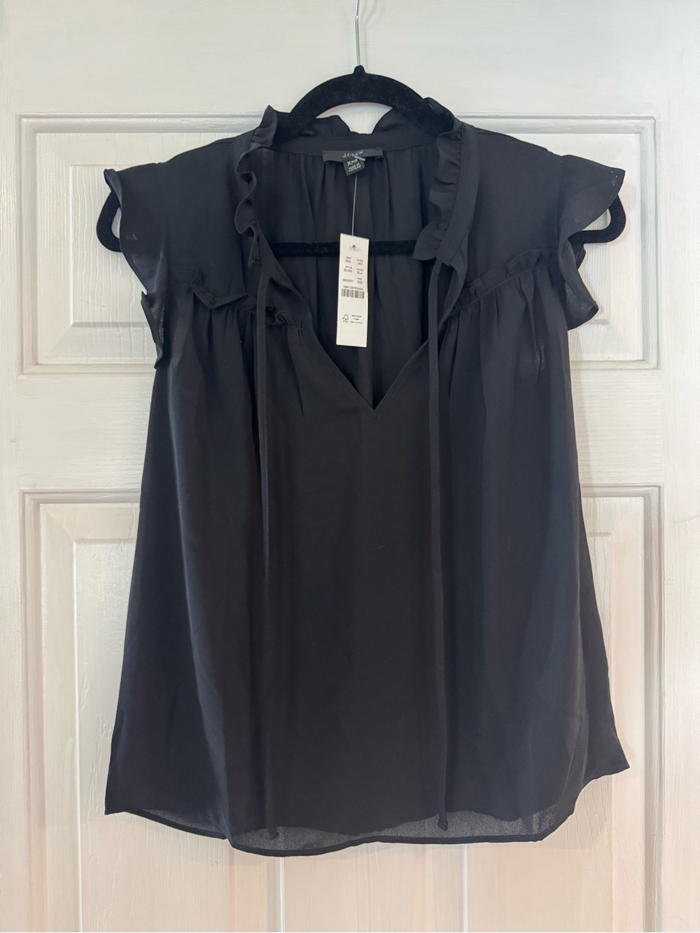J. Crew Black Ruffle Tie-Neck Camisole